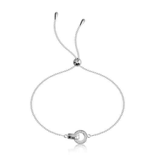 Strieborný 925 náramok - krúžok so zirkónmi, očko s lesklým a zirkónovým povrchom