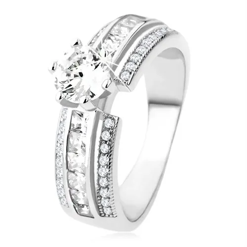 Zásnubný prsteň zo striebra 925, vyvýšená zdobená línia, číry zirkón - Veľkosť: 54 mm