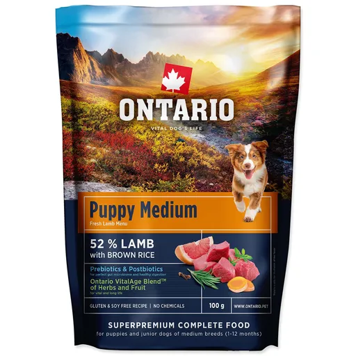 Vzorka Ontario Puppy Medium Lamb & Brown Rice 0,1kg