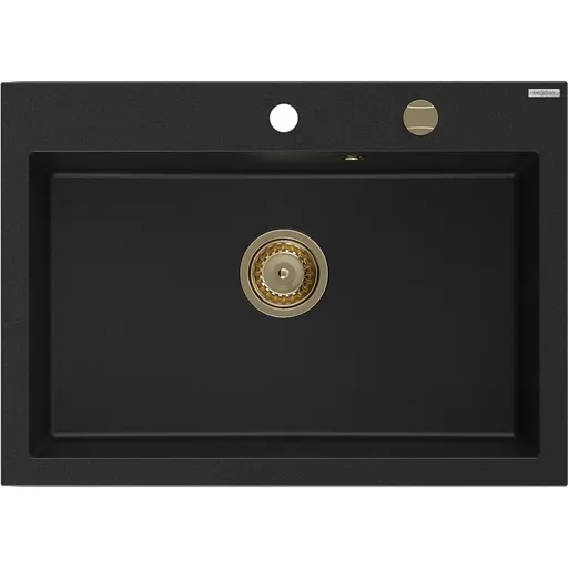 MEXEN/S MEXEN/S - Elix granitový drez 1-miska 700 x 500 mm, čierna, sifón zlatá 6526701005-77-G