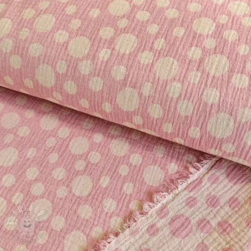 Dvojitá gázovina/mušelín JACQUARD Dots pink