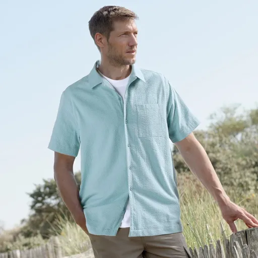 Košeľa s bowling golierom z materiálu seersucker