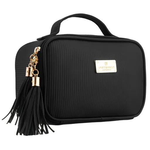 Čierna dámska kozmetická taštička so štyrmi priehradkami