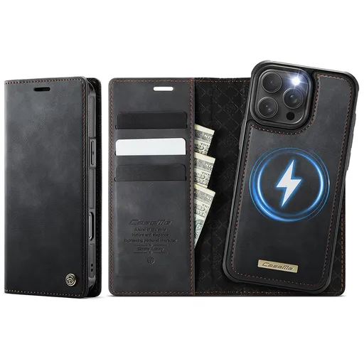 CASEME C49 Peňaženkové puzdro a zadný kryt 2v1 Apple iPhone 16 Pro Max čierny