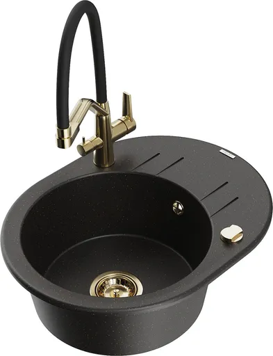 MEXEN/S MEXEN/S - Kevin granitový drez 1-miska vrátane batérie Duo, čierna/zlatá metalik 6517-75-671701-57-G