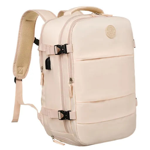 Cestovný ruksak s USB portom z béžového polyesteru - Peterson