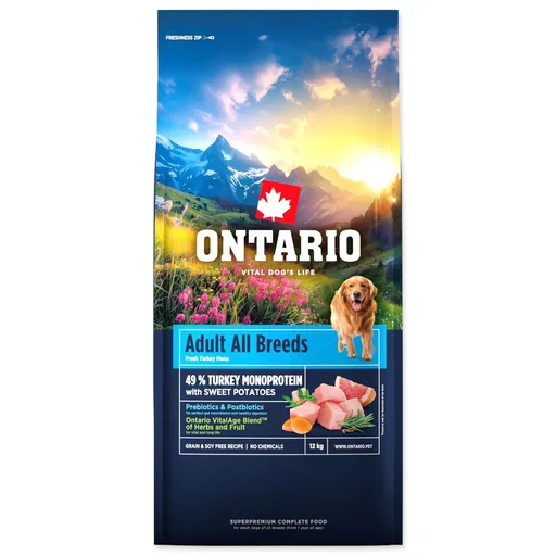 Krmivo Ontario Adult All Breeds Monoprotein Turkey & Sweet Potatoes 12kg