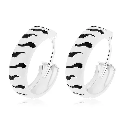 Náušnice zo striebra 925, obruč, bielo-čierna glazúra, 15 mm