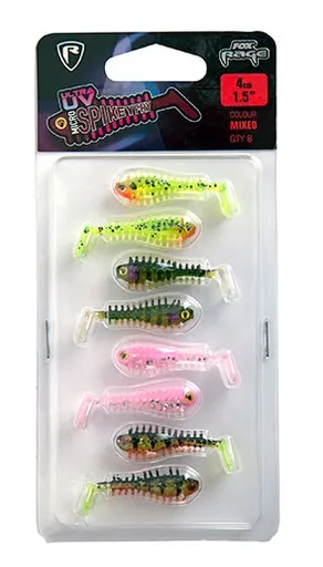 Fox rage gumová nástraha uv micro spikey mixed colour pack 4 cm 8 ks