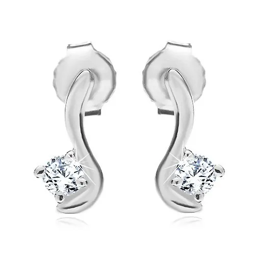 Puzetové náušnice zo striebra 925 - vlnka s okrúhlym čírym kameňom