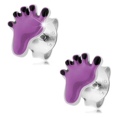 Náušnice zo striebra 925, nôžka zdobená fialovou a čiernou glazúrou