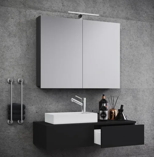 VCM 3dílná umyvadlová skříňka Gudas se zrcadlem, černá