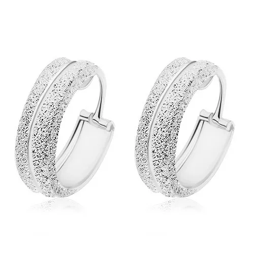 Strieborné náušnice 925, kruhy s lesklou líniou v strede