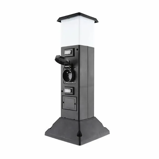 Solight PG05 Záhradný stĺpik IP44 s LED osvetlením, plast, 2 zásuvky, hranol, čierna