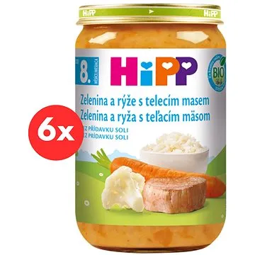 HiPP BIO Zelenina s ryžou a teľacím mäsom – 6× 220 g (9062300403043)