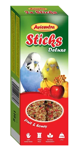 Avicentra Sticks Deluxe tyčinky pro andulky ovocie a med 110 g