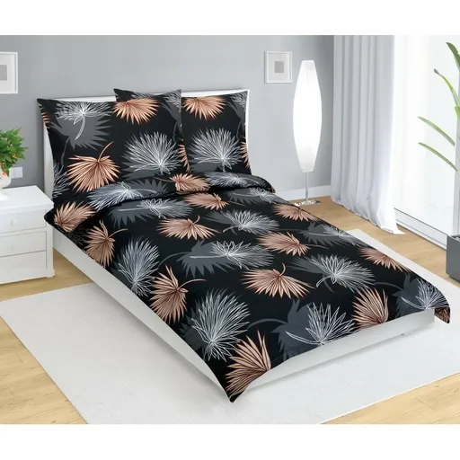 Bellatex Bavlnené obliečky Palmový list čierna,140 x 200 cm, 70 x 90 cm