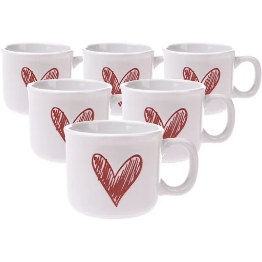 Súprava 6 keramických hrnčekov Srdiečko II, 90 ml, červená