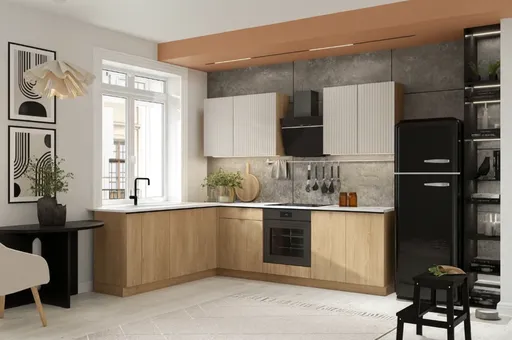 Artstolk Rohová kuchynská linka SOFIA B | dub cremona/béžová 200-260 cm Prevedenie: s pracovnou doskou