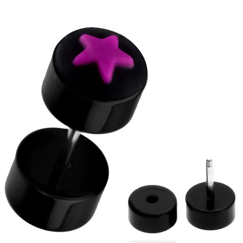Čierny fake piercing do ucha - akrylový, ružová hviezda