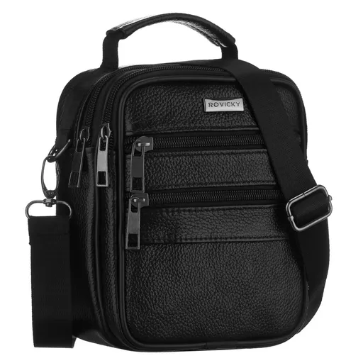 Pánska čierna kožená crossbody taška z prírodnej kože, kompaktná a ľahká