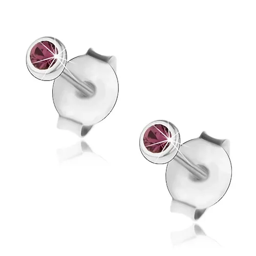 Strieborné náušnice 925, fialový Swarovského krištálik v lesklej objímke