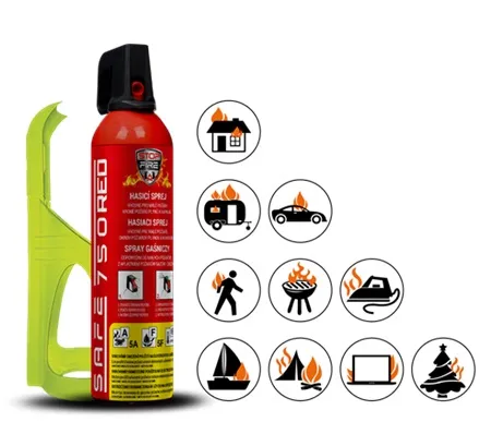 Fire extinguisher spray SAFE 750 RED 750ml foam + holder 75F