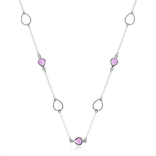 Náhrdelník, striebro 925, fialový zirkón a obrys - rôzne otočené kvapky