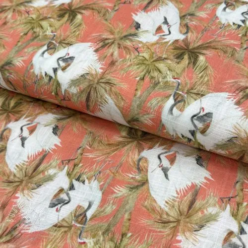 Viskóza s ľanom Crane bird design B digital print