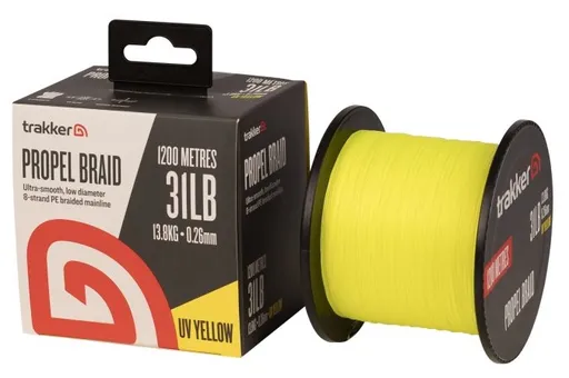 Trakker kmeňová pletená šnúra propel braid 1200 m 0,26 mm 31 lb uv yellow