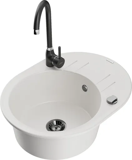 MEXEN/S MEXEN/S - Kevin granitový drez s odkvapkávačom vrátane batérie Telma, biela 6517-20-670200-70