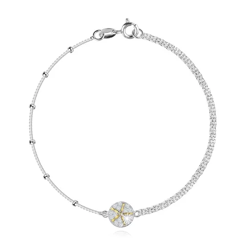 Zdvojený náramok v striebre 925 - morská hviezdica zlatej farby, kruh, číre zirkóny