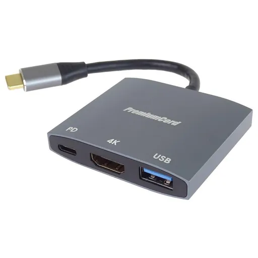 PremiumCord adaptér USB-C na HDMI, USB3.0, PD, rozlíšenie 4K a FULL HD 1080p
