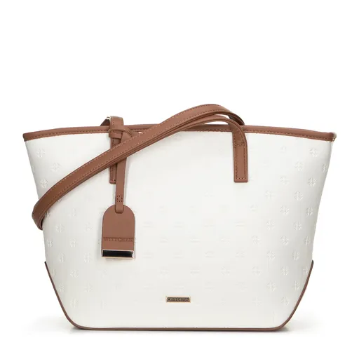 Dámska nákupná kabelka z imitácie kože, stredne krémová a hnedá 100-4Y-218-0