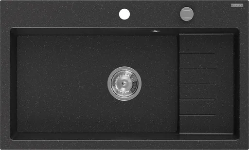 MEXEN MEXEN - Omar granitový drez 800 x 480 mm, čierna/strieborná metalík, sifón chróm 6520801005-73