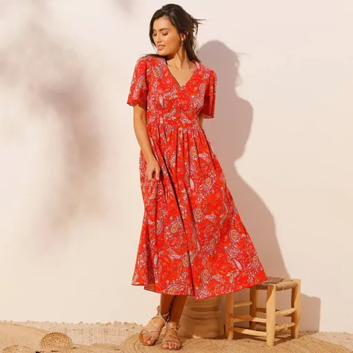 Dlhé šaty so širokými rukávmi a paisley potlačou