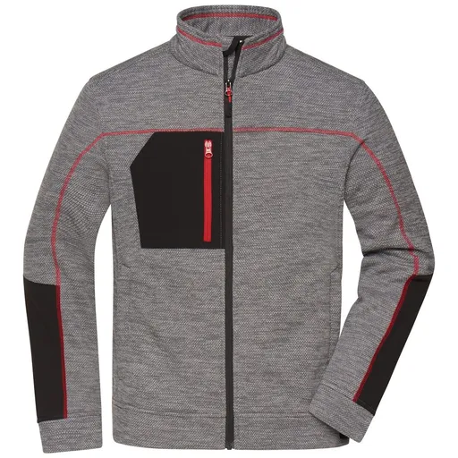 James & Nicholson (Daiber) Pánska mikina z pleteného fleecu JN1818 - Tmavošedý melír / čierna / červená | 4XL