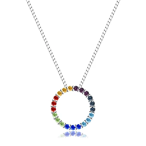 Náhrdelník zo striebra 925 - kontúra kruhu s rôznofarebnými Swarovski krištáľmi