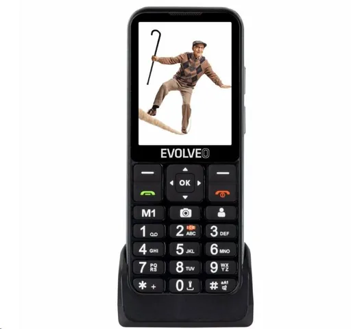 EVOLVEO EasyPhone LT, mobilný telefón pre seniorov s nabíjacím stojanom, čierna