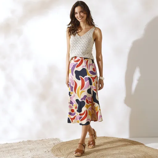 Dlhá sukňa s potlačou a rozparkom vpredu