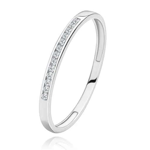 Briliantový prsteň z bieleho 14K zlata - ligotavá línia drobných čírych diamantov - Veľkosť: 49 mm
