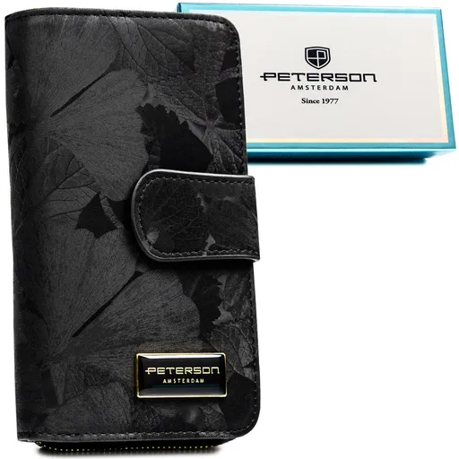 Dámska čierna kožená peňaženka v zvislej orientácii s RFID ochranou a 16 priehradkami na karty