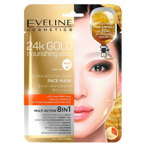 EVELINE 24k Gold Ultra oživujúca vyživujúca pleťová textilná maska s 24k zlatom 20 ml