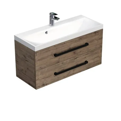 Kúpeľňová skrinka s čiernou úchytkou a umývadlom SAT Cube Way 100x53x40 cm dub Wellington mat CUBE2C100ZDW