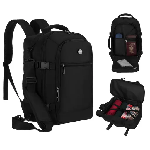 Čierny cestovný batoh do lietadla s funkciou príručnej batožiny – Peterson