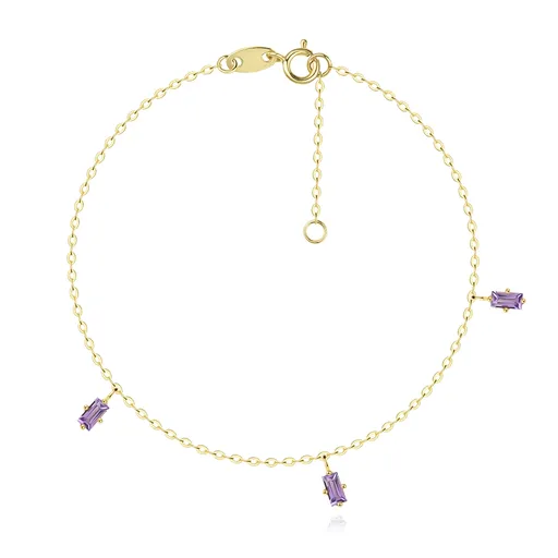 Náramok v žltom 9K zlate - prírodné fialové ametysty obdĺžnikového tvaru