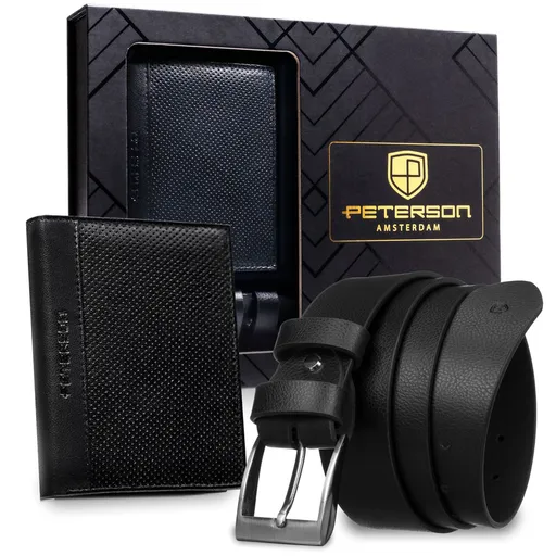 Pánsky darčekový set – kožená peňaženka bez zapínania a čierny opasok z ekologickej kože