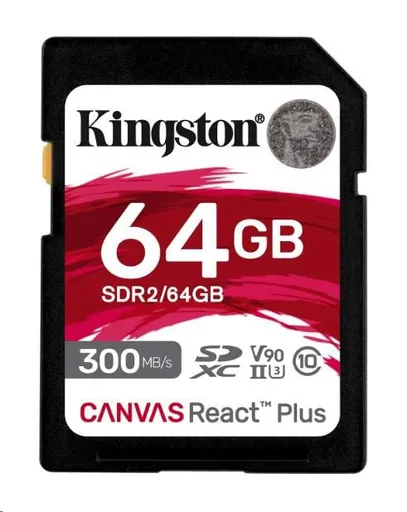 Kingston 64 GB Canvas React Plus SDHC UHS-II 300 R/260 W U3 V90 pre Full HD/4K/8K