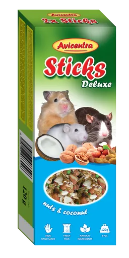 AVICENTRA tyčinky s orechami a kokosom pre potkany, myši a škrečky 2ks/120g