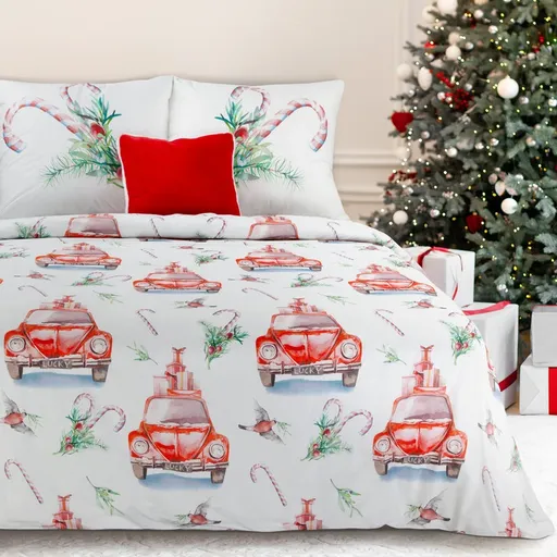 ArtFir Vianočné obliečky na dvojlôžko CANDY 01 | biela/červená 220 x 200 cm